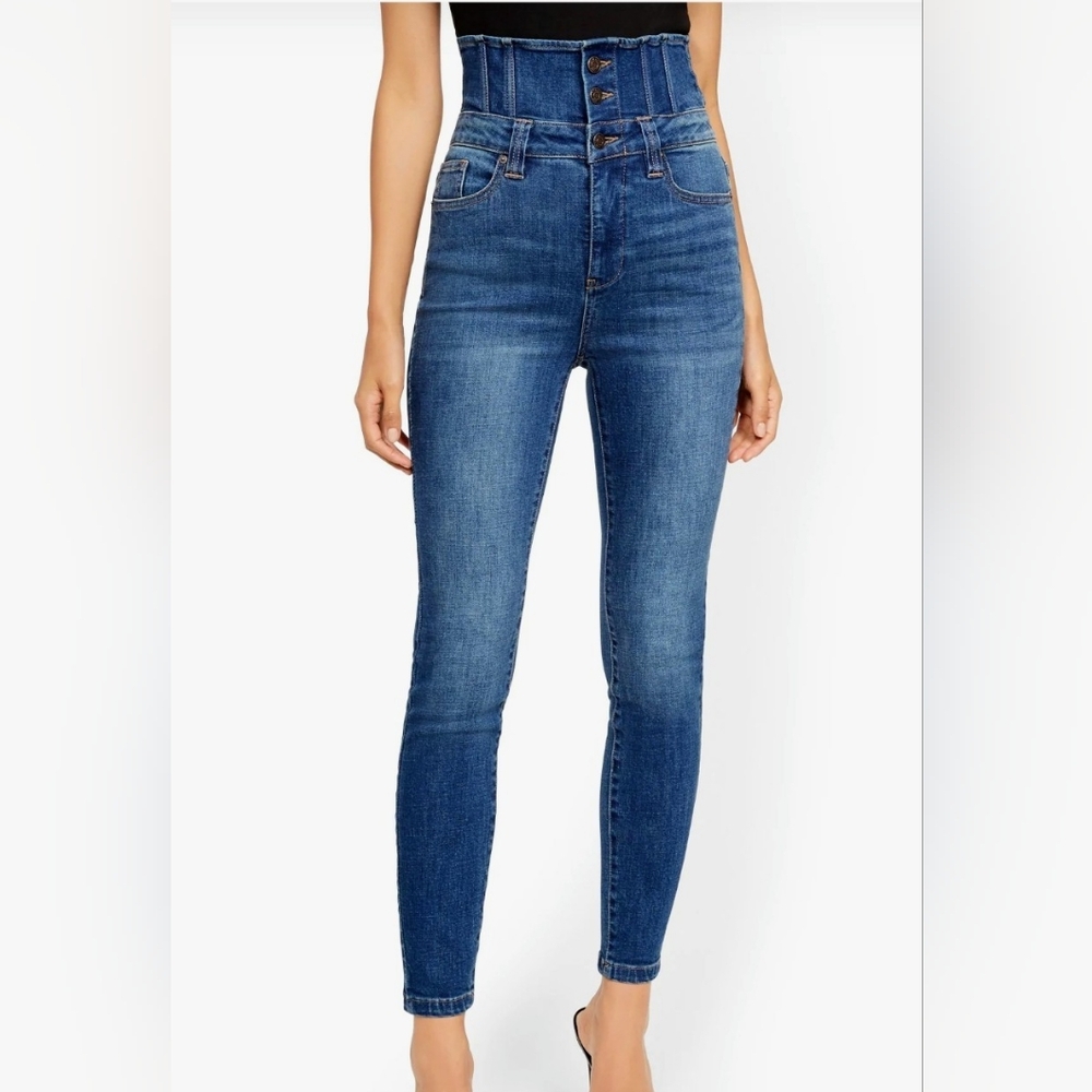EUC | HTF | Super High Waist Corset Style   Skinny Jeans | Blue Wash | Size: 10